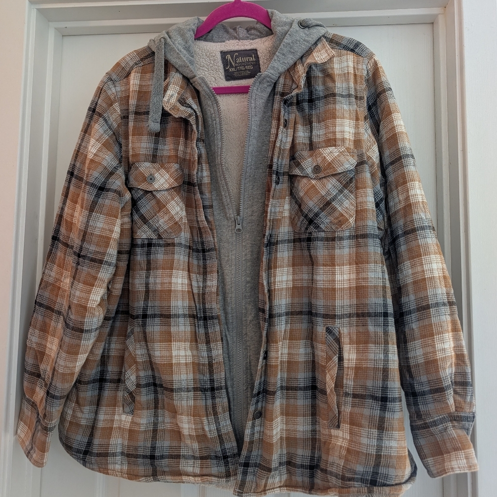 Natural Reflections Plaid Sherpa Lined Flannel Shacket - XXL
